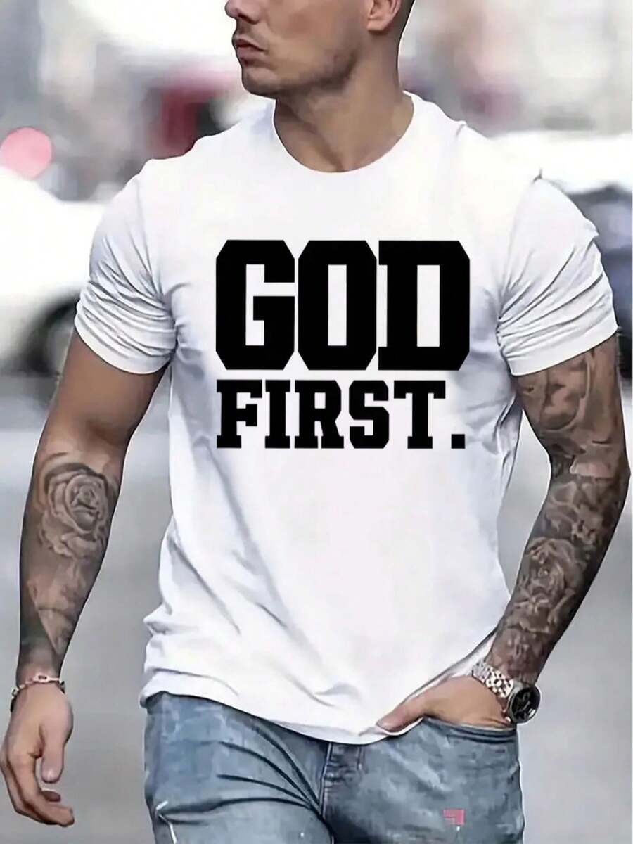 Camiseta de Hombre Cómoda Cuello Redondo Casual Algodón Mangas Cortas Suave Transpirable Top Ropa de Hombre Camiseta Verano Primavera Ropa de Calle Tela de Algodón Impresión de Letras a la Moda - Blanco - Ver 1
