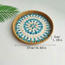 1pc 7.87 Inch Diameter X 1.18 Inch Height Handmade Rattan Round Tray, Colorful Shell Decorated Desktop Storage Tray - View 15
