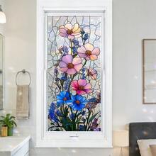 1/3pcs Classic Floral Static Cling Colored Glass Film. Violet, Magnolia Patterns. Removable Waterproof PVC Material. Privacy Protection Design. Suitable For Living Room, Bedroom, Bathroom Home Decor. - Multicolor - View 7