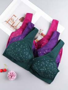 3pcs Front Closure Wire-Free Camisole Bras For Mature Women, Plus Size Soft Comfortable Seamless Tank Top Bras, All Seasons Daily Wear Lingerie - 彩色 - 查看 5