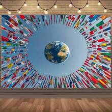 2D Flat Design 1pc World Map Flag Banner - Unified Globe With Flags Of All 194 United Nations Member Countries - Vibrant Colors On Durable Polyester Fabric Background. Suitable For Birthdays Christmas Global Events Classroom And Office - 1PC - 查看 6