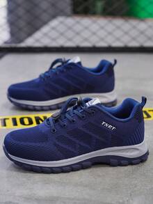 高品质男士休闲运动鞋,时尚网面鞋,男士运动鞋,户外运动鞋,户外公路跑鞋,徒步鞋,轻便百搭,时尚休闲鞋,高弹中底,不易疲劳,符合人体工学设计,男士通勤鞋,纯色蓝/黑面料,透气软底运动健行鞋,生日礼物,极其舒适,适合日常步行和徒步,尺码 39-47(手绘鞋底,批次不规则) - 藍色 - 查看 5