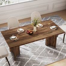 LITTLE TREE 160cm Farmhouse Dining Table For 4-6 People Rectangular Kitchen Table Large Tabletop For Dining Room Living Room Dark Brown - 棕色 - 查看 6