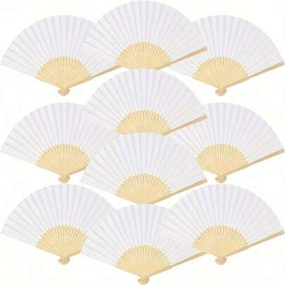 30 chiếc quạt giấy gấp màu trắng - Quạt giấy tre tự làm, thích hợp cho đám cưới, tiệc tùng và làm quà tặng/quà lưu niệm. Tuyệt vời cho trang trí ngoài trời và các dự án thủ công tự làm. Quạt giấy bền chắc.