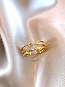 1pc Fashionable Criss-Cross Ring, Unique Design Multilayer Stackable Adjustable Open Ring For Women - Gold - View 1