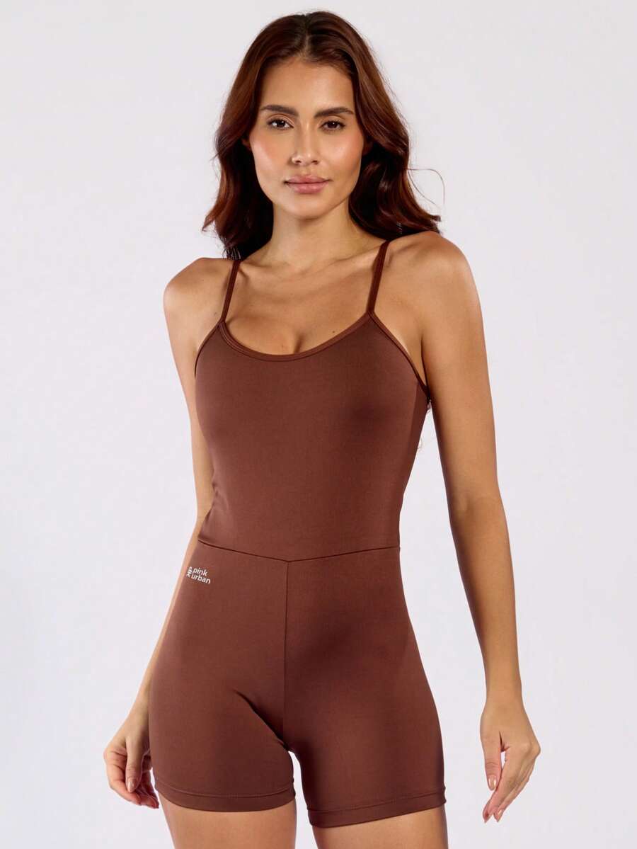 Fitness Jumpsuit With Straps, Slim, Blackout, Zero Transparency, Gym, Crossfit - Coffee - Café marrón - Ver 1