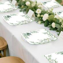 20/40/60pcs Eucalyptus Lace Theme Disposable Paper Napkins, 2-Ply Elegant Green Plant White Flower Paper Napkins - Watercolor Eucalyptus Leaf Cocktail Dinner Napkins With Scalloped Edge, Neutral Sage Green Napkins Suitable For Spring Brunch, Wedding Party And Baby Shower Supplies, Size 13*13 Inches - Multicolor - View 4