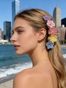 1pc Sakura Casual ABS Plastic Flower Hair Claw Clip, Suitable For Beach Wear And All Seasons - Multicolor - View 3