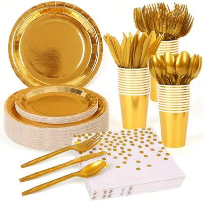Bộ 100/80/50/40/30/25/20/15/10/5 chiếc cốc trang trí chủ đề vàng, cốc đựng đồ uống, cốc nước ép, cốc nước lọc, v.v. Đồ dùng trang trí tiệc, cốc vàng cho tiệc sinh nhật, họp mặt gia đình, đám cưới, bộ trang trí tiệc.