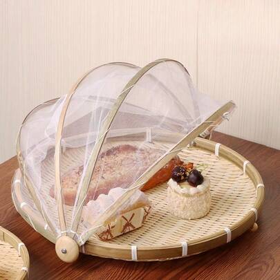 1 pieza Cesta de bambú tejido a mano resistente a insectos, cesta de secado de bambú, cesta de bambú de estilo granja, cesta redonda de bambú para cribar, cesta de almacenamiento de bambú para bollos al vapor con red