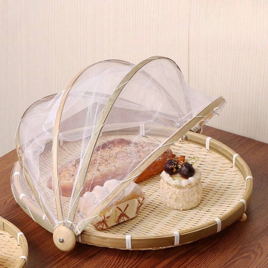 1个竹编防虫罩晾竹篮农家竹筛圆形簸箕竹篮储物蒸笼带网篮 - 原木色 - 查看 1