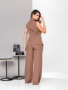 New Tailored Set Consisting Of Vest And Wide-Leg Trousers C6608 - Mocha Brown - View 4