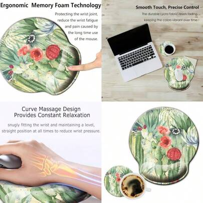 Cactus Mouse Pad With Wrist SupportErgoComfort Wrist Rest Mouse Pad-Ergonomic Office Mousepad Wrist Support-Non-Slip Design Desk Accessories Mat For HomeandGame Decor