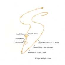 1pc Fashion Classic Artificial Crystal Bowknot Initial Pendant Golden Stainless Steel Bead Chain Necklaces For Women - Yellow Gold - View 2