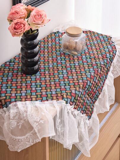 1 pieza Mantel de jacquard floral, con borde de encaje europeo vintage, adecuado para la cocina, mesa de comedor, mesa de café, gabinete de TV, entrada, versátil para uso diario, vacaciones, reuniones familiares, cumpleaños, bodas, fiestas, decoración del hogar, todas las estaciones