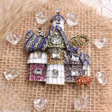 Whimsical Crystal Fairy Tale House Brooch, Antique Silver-Toned Frame With Multi-Color Crystal & Enamel Accents, Playful Storybook Style, Ideal Accessory For Daily Outfits, Themed Events, Fantasy Lover Gifts & Fashion Enthusiasts - 彩色 - 查看 1