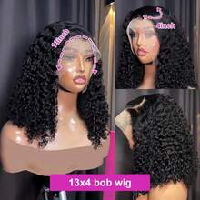 Curly Short Bob 13x4 HD Transparent Deep Wave Lace Frontal Human Hair Wigs Brazilian 13x4 Transparent Lace Front 180% Glueless Wig - Natural Black - View 4