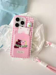 Cartoon Bear Card Slot Wrist Strap Lanyard Soft Phone Case Compatible With IPhone 17 Pro Max/16/15/14/13/12/11, Anti-Drop Card Holder - Multicolor - View 2