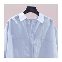 Women's Casual Loose Fit Short Sleeve Shirt, Relaxed Style, Comfortable And Slimming Summer - Light Blue - View 3