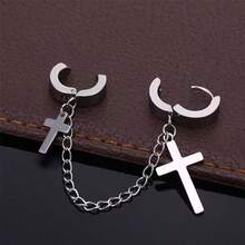 1 件中性朋克十字流苏耳环 - 多功能金属哥特式耳环，嘻哈时尚配饰 - 黑色 - 查看 4