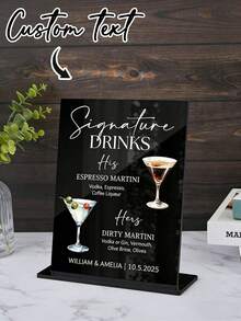 Customized Wedding Groom & Bride Cocktail Drink ID Sign, Wedding Specialty Drink ID Sign, Wedding Bar ID Sign, Customized Acrylic Bar Menu, Bride & Groom Drink ID Sign, Customized Name And Date - Multicolor - View 6