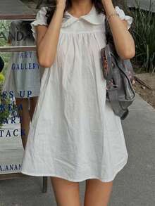 Women's Short Sleeve Babydoll Mini Dress Peter Pan Collar Ruffle  Flowy A Line Dresses Y2K Summer Loose Swing Going Out Short Dresses Streetwear - 白色 - 查看 3