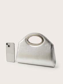 AIBBYDAR Bolsa de noite feminina, cor sólida prateada, com textura granulada, alça de metal, carteira de mão para vestido de noite, bolsa pequena quadrada, carteira, nécessaire, brilhante, lustrosa, luxuosa, charmosa, elegante, refinada, alça de ombro removível, adequada para baile, festa, casamento, confraternização de fim de ano e banquete. - Prata - Ver 5