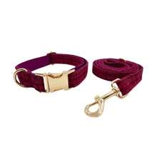 2件套新款INS风酒红色编织格纹宠物锌合金扣项圈和牵引绳套装，材质柔软舒适，尺寸可调节，适合小型/中型/大型犬，金属扣易于扣上和解开，适合情人节、婚礼、生日礼物（由于面料批次差异，颜色可能略有不同，随机发货） - 酒紅色 - 查看 14