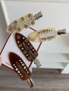 2/4个粉蓝格子清新发夹，镶嵌水钻，无痛夹，发际线夹，适合女性洗脸化妆后日常佩戴 - 彩色 - 查看 11