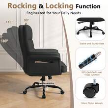 Office Desk Chair, High Back Executive Computer Chair, Ergonomic Big And Tall Adjustable PU Leather Chairs With Padded Armrest For Long Time Sitting,Thanksgiving,Christmas Gift - 黑色 - 查看 5
