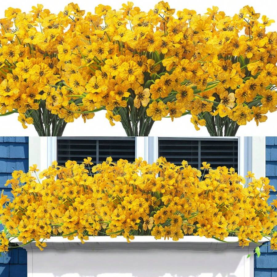 3朵人造塑料花,抗紫外线,不易褪色,适用于窗台、花盆、庭院、室内外装饰。 - 黃色 - 查看 1
