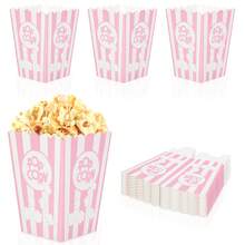 10 pièces/20 pièces/30 pièces Boîtes à pop-corn en papier rose avec motif de pop-corn, design à rayures blanches, convient pour les fêtes, contenants à pop-corn jetables pour les fêtes, anniversaires, soirées cinéma - Rose bonbon - Voir 10