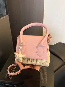 Straw Starfish Handbag, Cute Mini Crossbody Bag, Gentle Vacation Style Small Purse - Pink - View 2