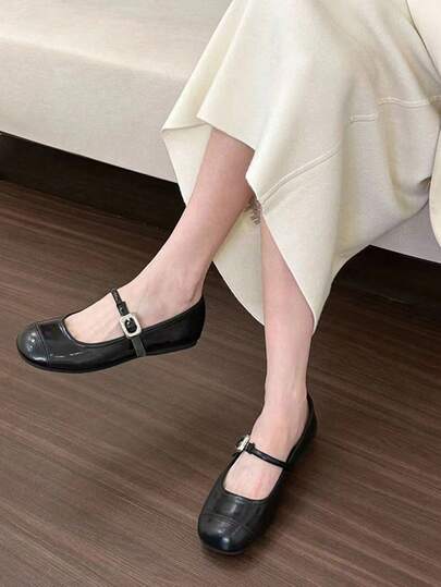 1 đôi giày bệt nữ kiểu Pháp, giày da gót thấp đa năng, giày công chúa thời trang cho học sinh, mùa xuân/hè.