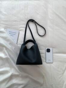 Minimalist Fashion PU Leather Shoulder Bag/Crossbody Bag/Handbag With Pockets - Black - View 5