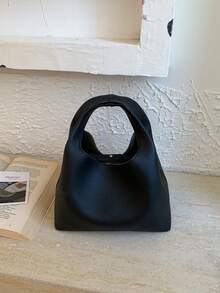 Minimalist Fashion PU Leather Shoulder Bag/Crossbody Bag/Handbag With Pockets - Black - View 7