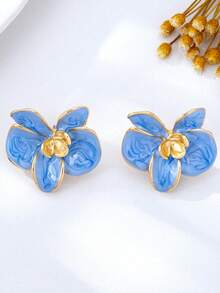 1 par de pendientes de mariposa y orquídea de lujo con esmalte 3D - Celeste - Ver 3