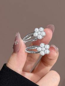 2/4pcs Pearl Flower Hair Clips For Women, Bangs/Side Hairpin, Elegant Everyday & Party Wear Summer Hair Accessories Beach Claw Clips Vacay Hair Claws,Holiday,Travel - White - View 6