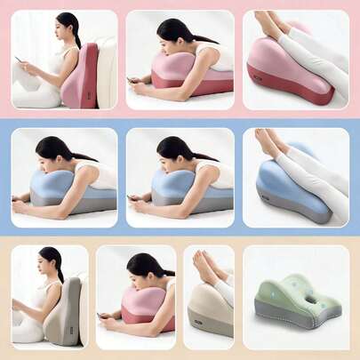 Ergonomic Lumbar Support Cushion Set - 4 Colors (Green, Beige, Blue, Pink) - Posture Corrector Pillow For Office Chair, Sofa, Bed - Back Support Cushion For Home & Office - Premium Quality