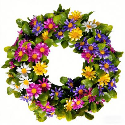 1pc Artificial Daisy Flower Wreath, Suitable For Door Decor, Living Room Wall Decor, Wedding And Holiday Decoration