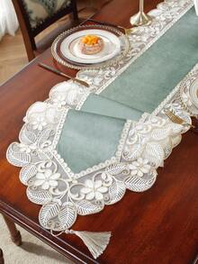 1 件 100% 涤纶面料精致 3D 刺绣蕾丝花边家居装饰、橱柜围巾、厨房餐桌旗、餐垫、室内外节日装饰、野餐、派对、婚礼系列桌旗 - 綠色 - 查看 13