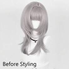 Tóc giả dài vừa phải, màu xám ombre, chất liệu tổng hợp, thẳng, có mái, kiểu anime, game, cosplay, tóc giả bồng bềnh, chịu nhiệt, thích hợp cho sử dụng hàng ngày và dự tiệc. - Xám - Xem 2