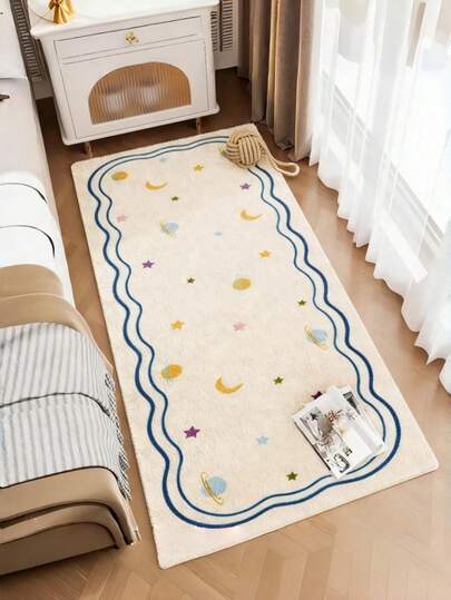 1 Peça Tapete Decorativo Impresso com Padrão de Onda Nova, Tapete de Área Retangular de Estilo Fresco - Macio, Confortável, Tapete de Quarto Falso de Lã, Tapete Decorativo de Chão Fácil de Limpar, Adequado para Sala de Estar, Quarto, Sofá, Estudo, Decoração Doméstica, Tapete de Sala de Estar, Decoração de Feriado