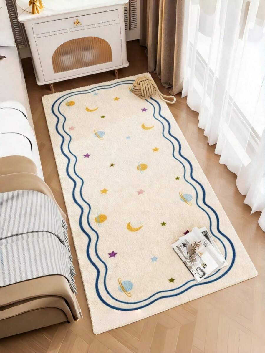 1pc New Wave Pattern Printed Decorative Carpet, Fresh Style Rectangular Area Rug - Soft, Comfortable, Faux Wool Bedroom Mat, Easy To Clean Decorative Floor Mat, Suitable For Living Room, Bedroom, Sofa, Study, Home Decor, Living Room Carpet, Holiday Decoration - Multicolor - View 1