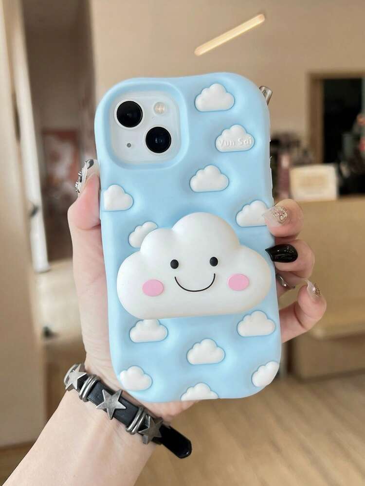 Clouds Cloud Shaped Phone Holder Case Compatible With Iphone 16 Pro Max, Funny Original Niche Cute 15 Apple 13 Pro Max Full Coverage Protective Cover, New Arrival - Baby Blue - View 1