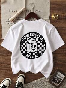 1件幼儿男童“牛奶动力”卡通图案休闲圆领短袖T恤 - 白色 - 查看 4