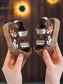 Dép xăng đan mùa hè cho trẻ em, thiết kế hình cá mập hoạt hình, đế mềm chống trượt, kiểu dáng thường ngày cho bé trai và bé gái. - màu nâu - Xem 5