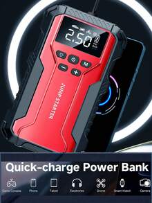 Air Compressor Jump Starter, Power Bank - Fast Phone Charging, Car Battery Charger, Emergency LED Light, Rapid Inflation, Tire Pressure Detection, Portable 12V Car Battery Booster - Multicolor - View 7