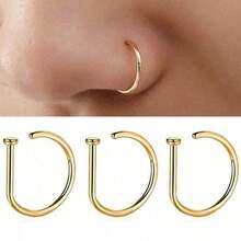 3Pcs Women Men Fake Piering Nose Ring Fashion D-Shape Punk Non Piercing Nose Clip Stainless Steel Perforation Septum Body Jewelry - Vàng - Xem 1