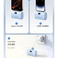 새로운 휴대용 미니 파워 뱅크 10000mAh PD22.5W 고속 충전 백업 전원 공급 장치 (C 포트 + L 포트 포함) - 화이트 - 보기 7